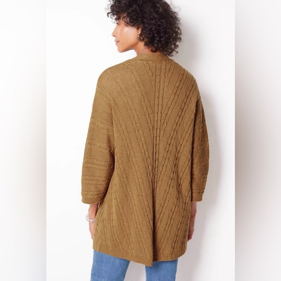 J.Jill Open Front Cable Knit Cardigan Long Sweater, 3/4 Sleeves, Honey Brown, M - Picture 13 of 15
